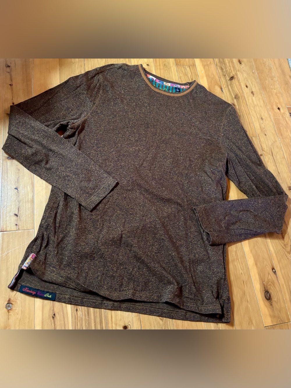 Robert Graham Heathered Long Sleeve Knit Crew Neck Shirt Copper Brown Sz L NWOT